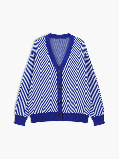 Women's Chevron Contrast Button-Up Cardigan