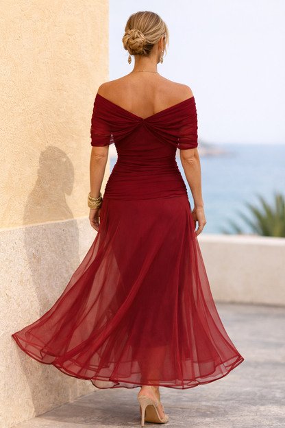 Women's Chiffon V-Neck Ruched Waist Maxi Dress