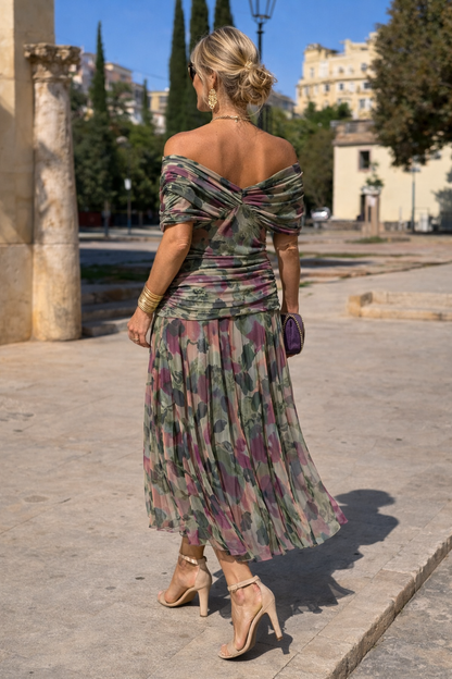 Women's Chiffon V-Neck Ruched Waist Maxi Dress