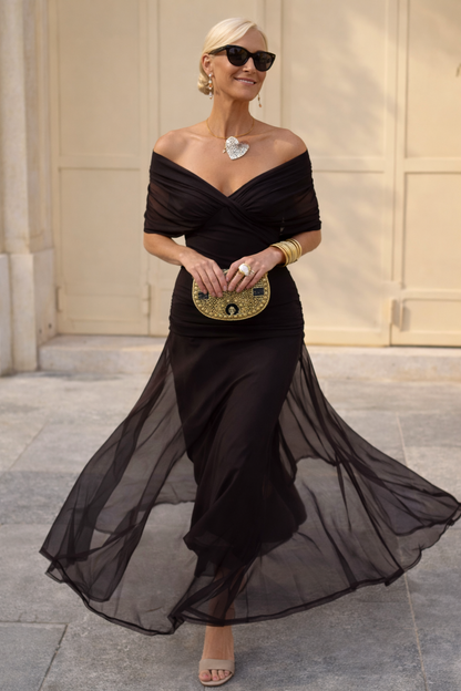 Women's Chiffon V-Neck Ruched Waist Maxi Dress