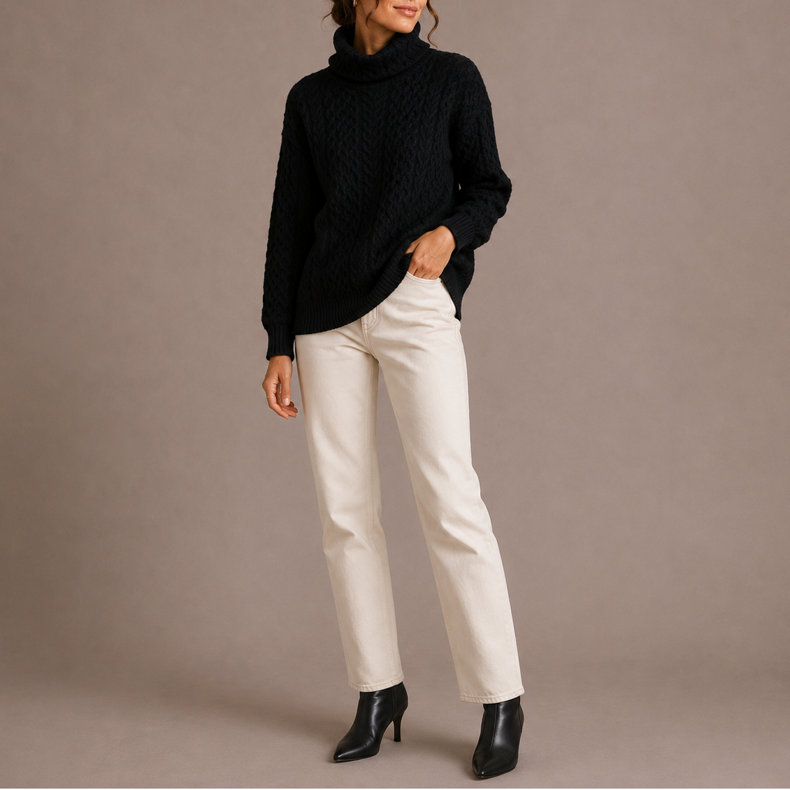 Women's Chunky Cable Knit Turtleneck Jumper