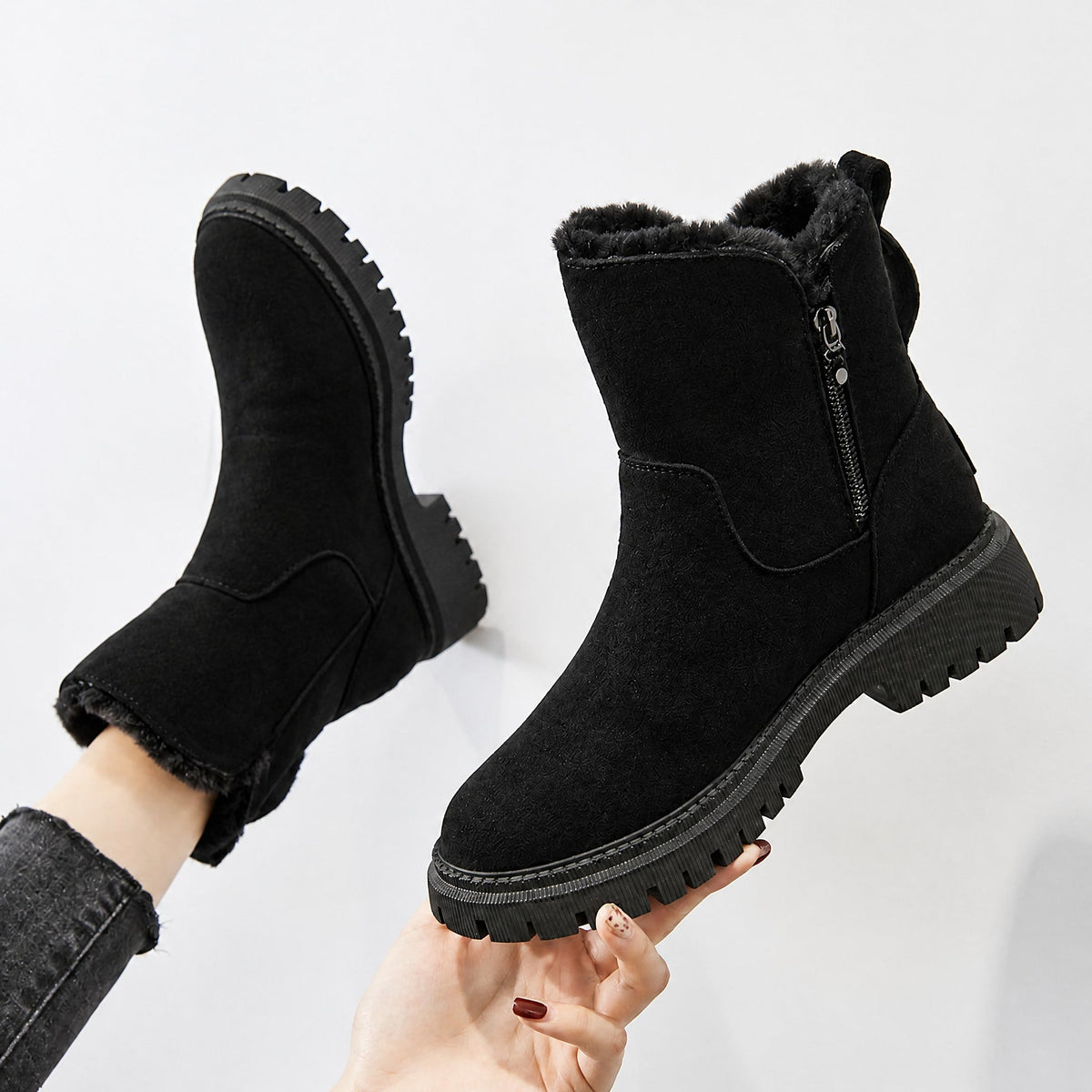 Women's Chunky Platform Ankle Boots with Warm Winter Lining