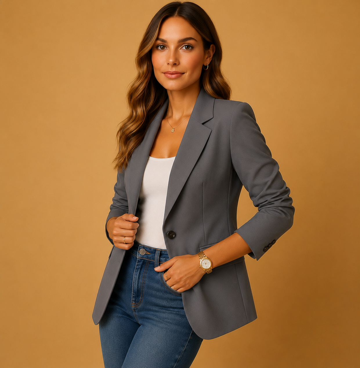 Women's Classic Fitted Blazer With Single Button