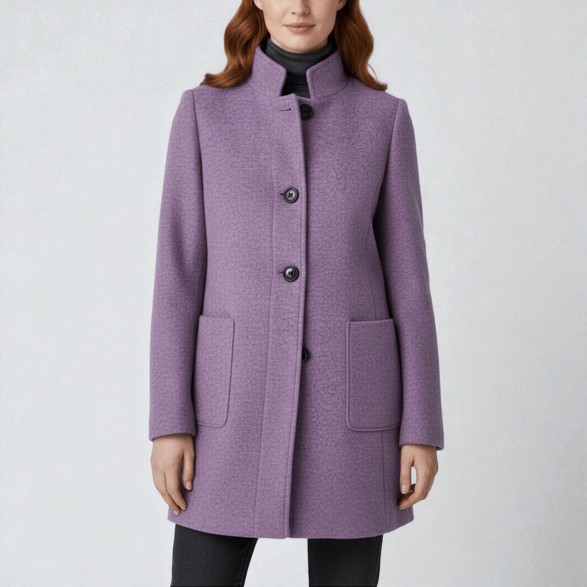 Women's Coat with Stand-Up Collar and Pockets