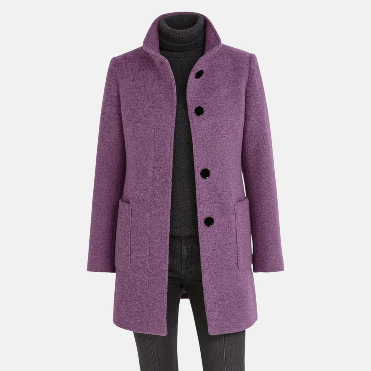 Women's Coat with Stand-Up Collar and Pockets