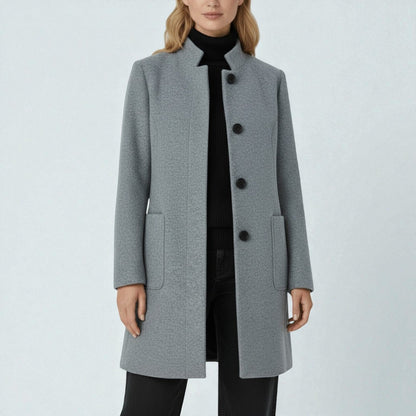 Women's Coat with Stand-Up Collar and Pockets