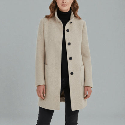 Women's Coat with Stand-Up Collar and Pockets