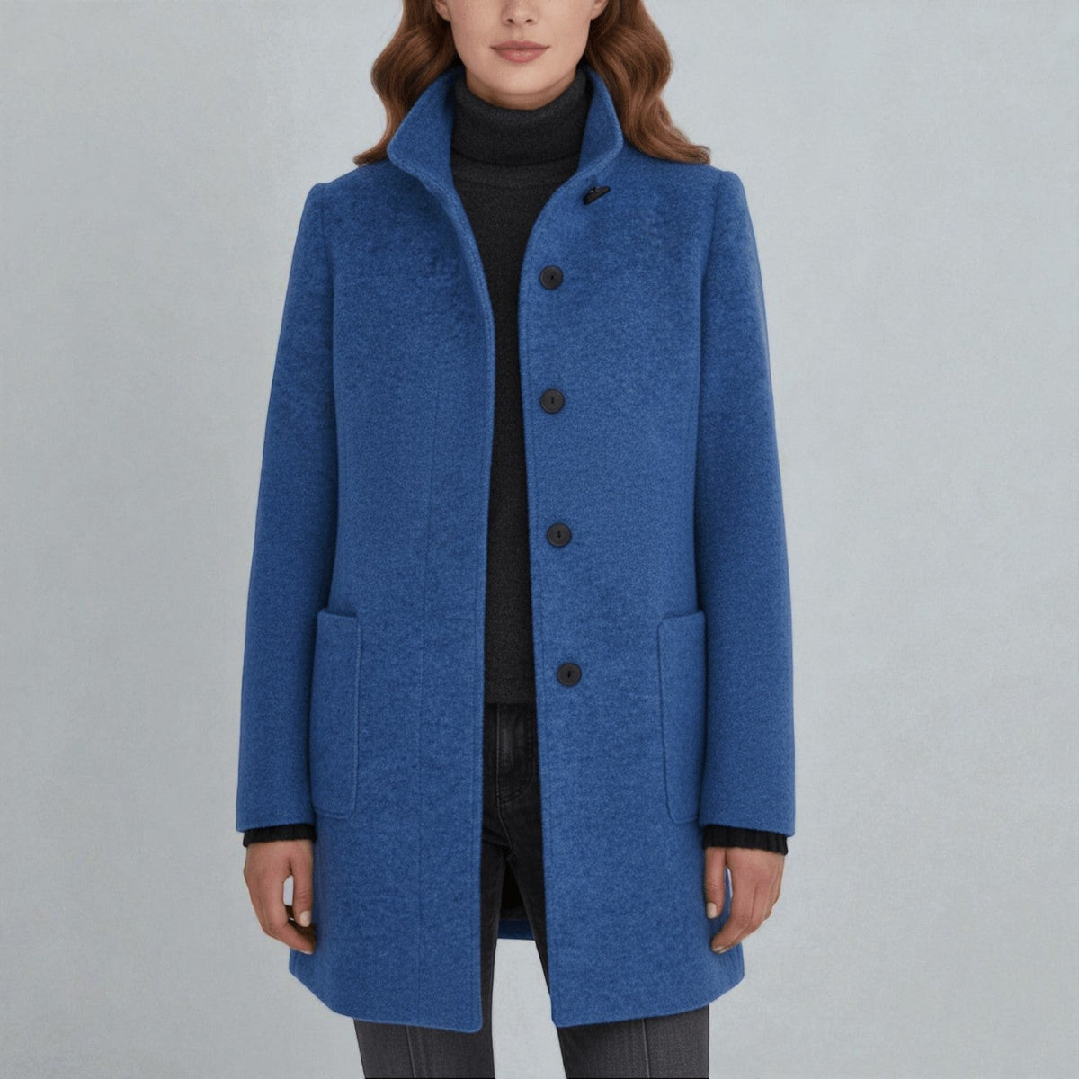Women's Coat with Stand-Up Collar and Pockets