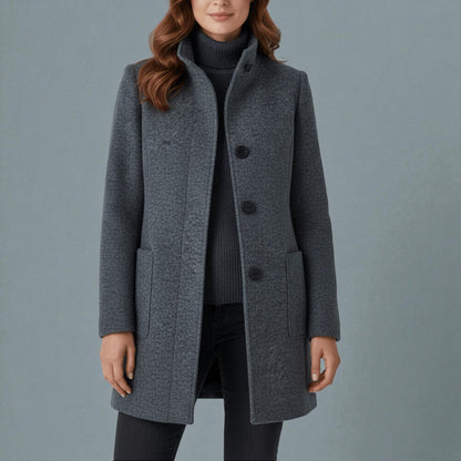 Women's Coat with Stand-Up Collar and Pockets