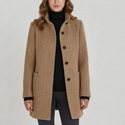 Women's Coat with Stand-Up Collar and Pockets