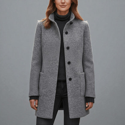 Women's Coat with Stand-Up Collar and Pockets