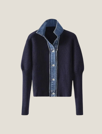 Women's Collared Contrast Knit Cardigan