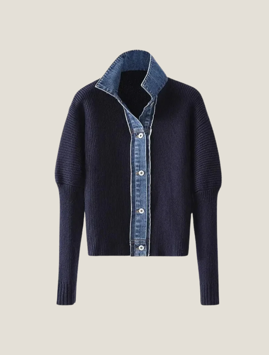 Women's Collared Contrast Knit Cardigan