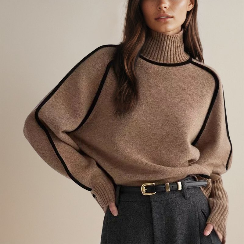 Women's Colour Block Turtleneck Jumper