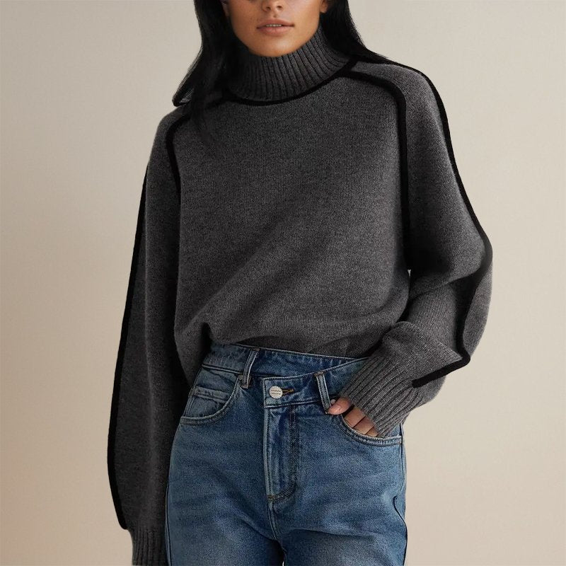 Women's Colour Block Turtleneck Jumper