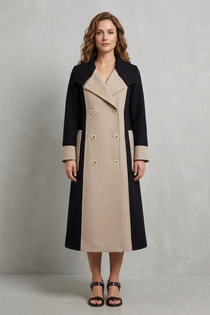 Women's Contrast Panel Double Breasted Wool Coat
