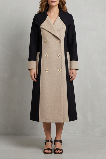 Women's Contrast Panel Double Breasted Wool Coat