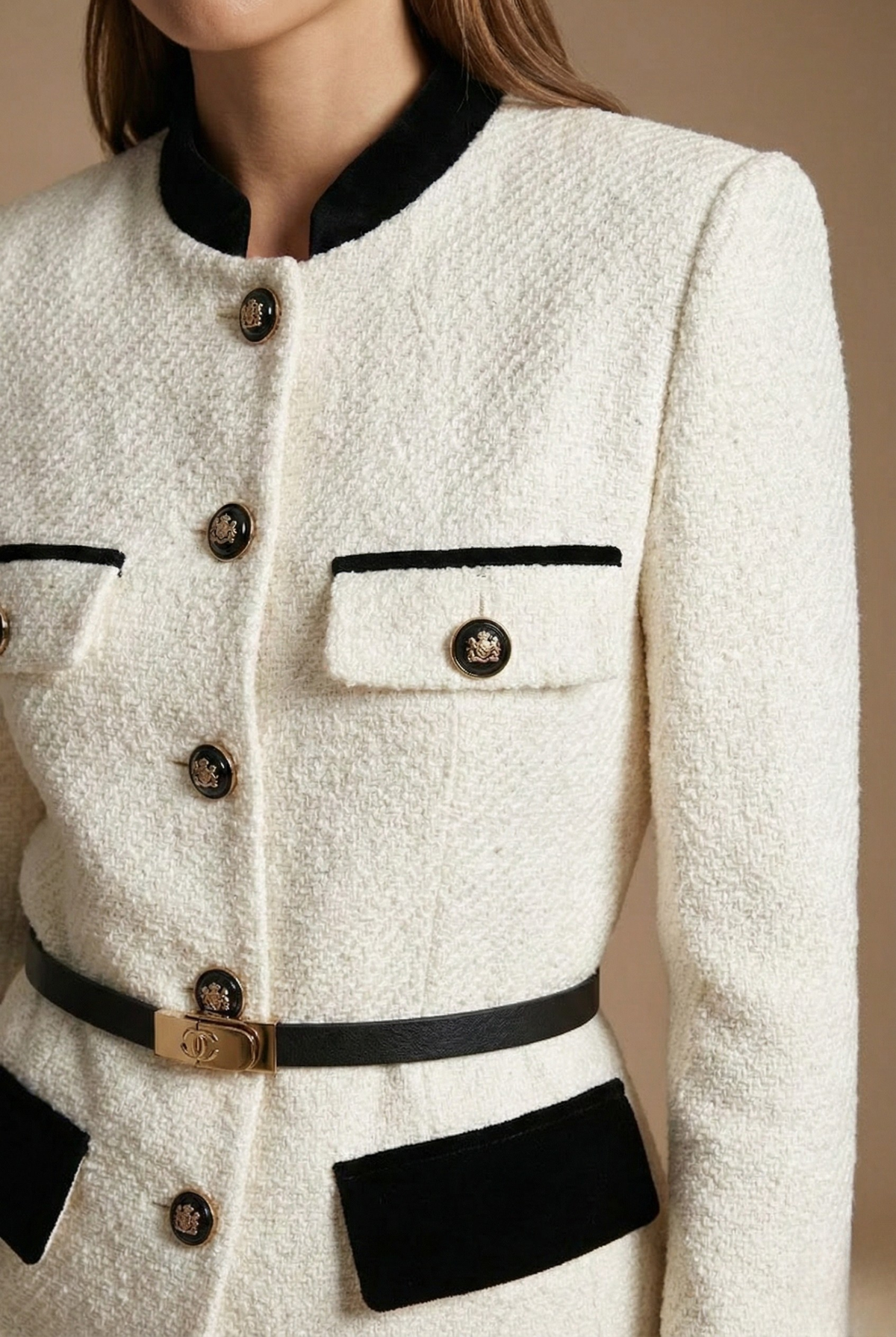 Women's Contrast Trim Textured Tweed Jacket