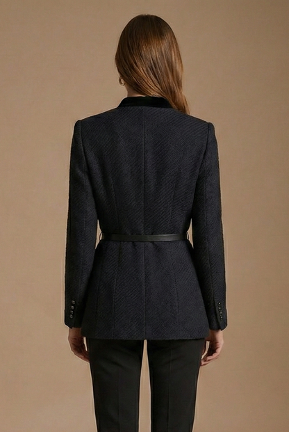 Women's Contrast Trim Textured Tweed Jacket