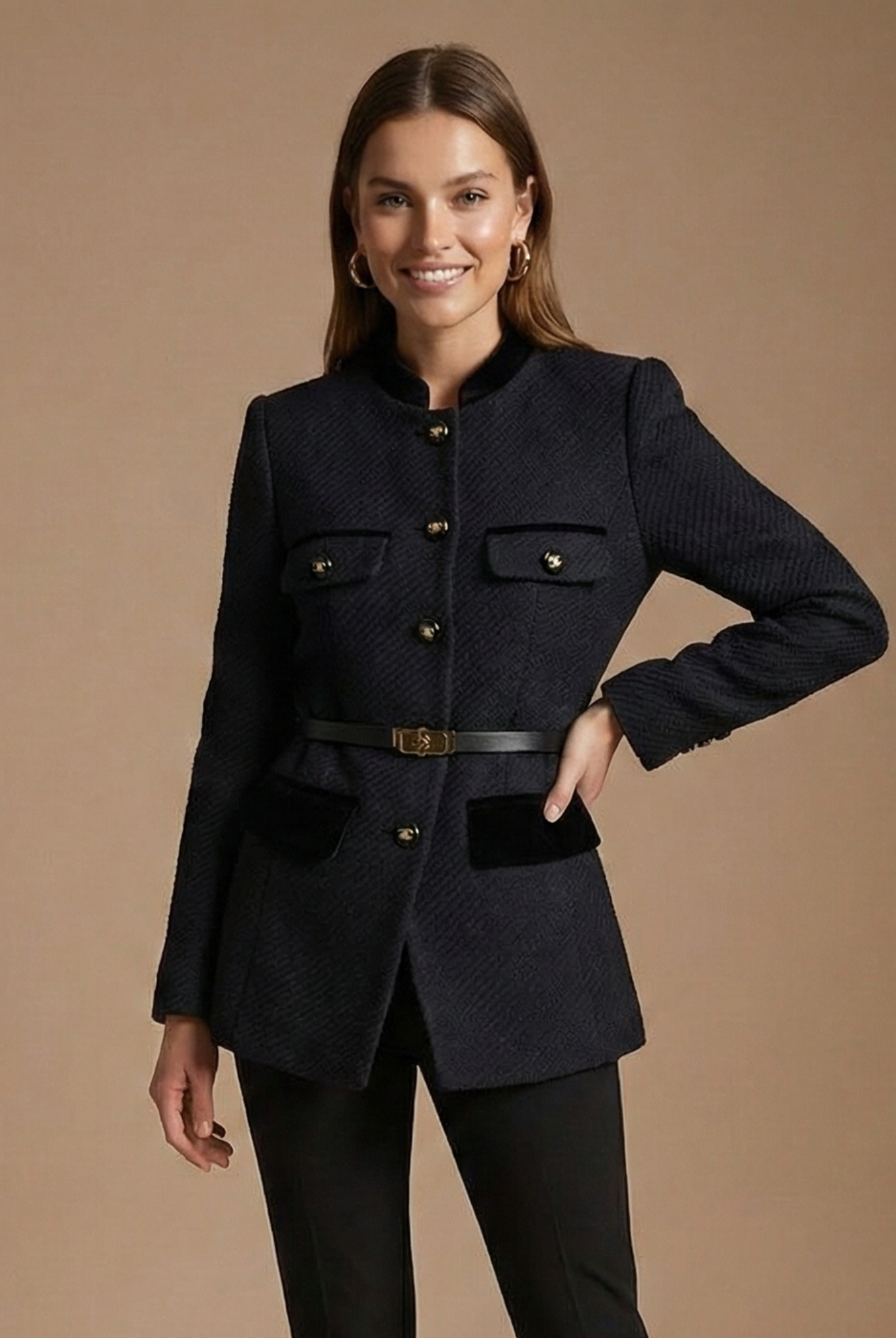 Women's Contrast Trim Textured Tweed Jacket