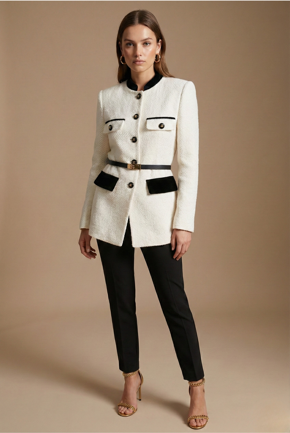 Women's Contrast Trim Textured Tweed Jacket