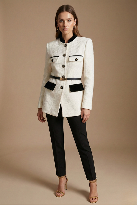 Women's Contrast Trim Textured Tweed Jacket