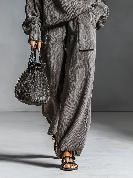 Women's Corduroy Hooded Two Piece Set