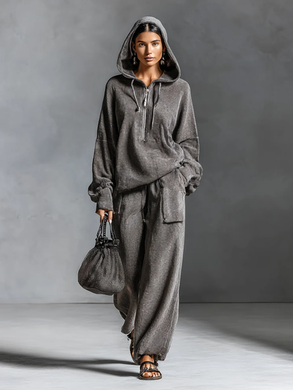 Women's Corduroy Hooded Two Piece Set