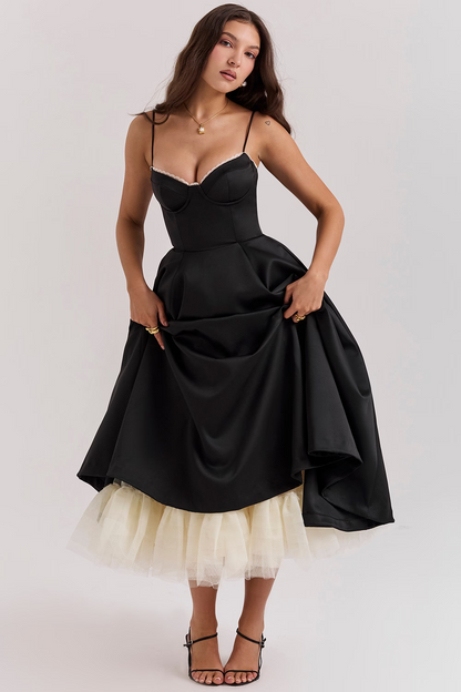 Women's Corset Bodice Tulle Midi Dress