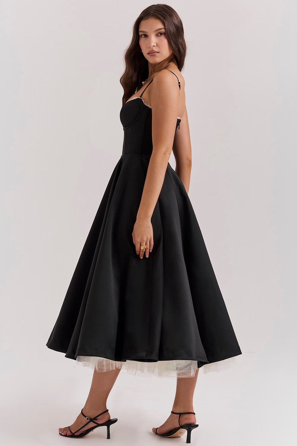 Women's Corset Bodice Tulle Midi Dress