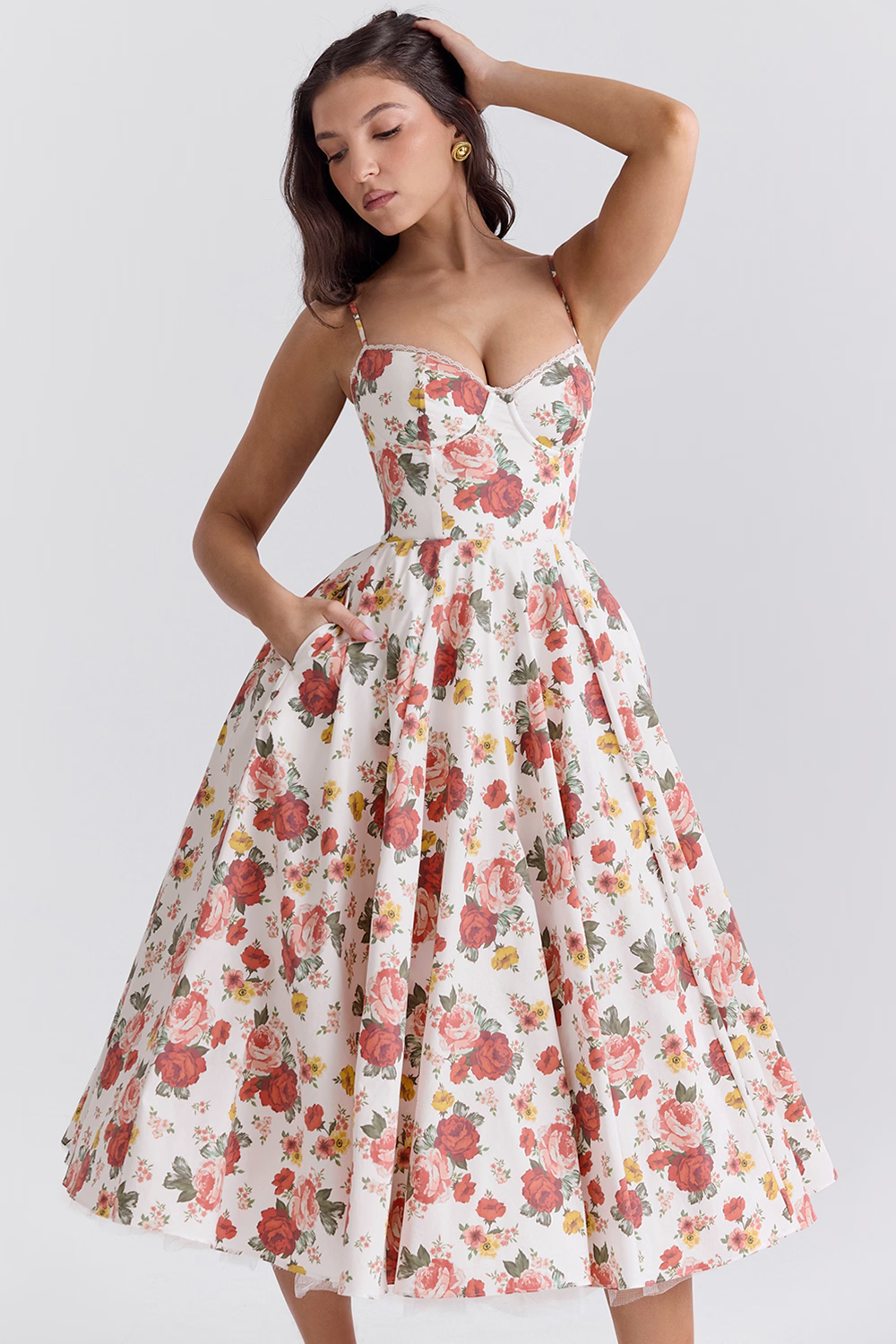 Women's Corset Bodice Tulle Midi Dress