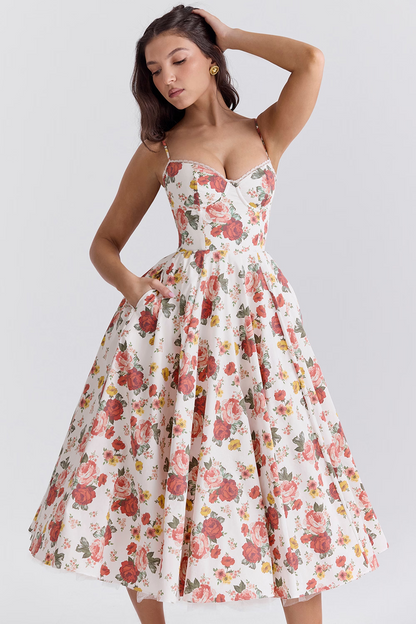 Women's Corset Bodice Tulle Midi Dress