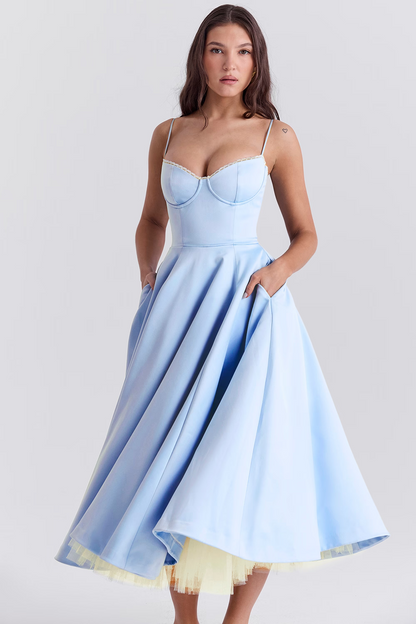 Women's Corset Bodice Tulle Midi Dress