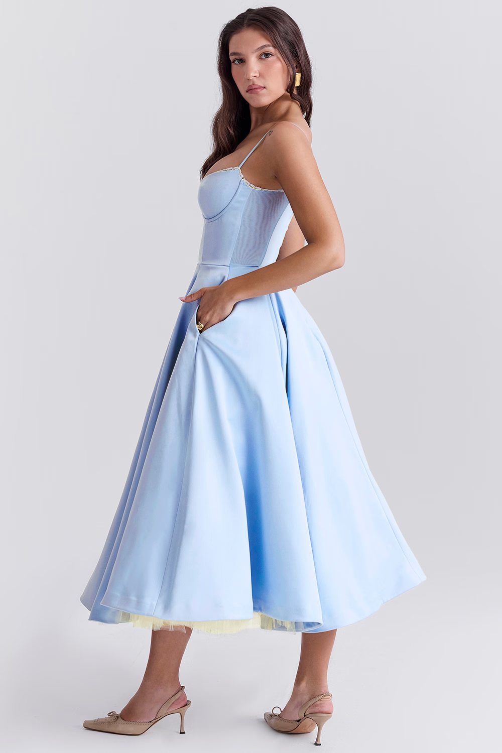 Women's Corset Bodice Tulle Midi Dress