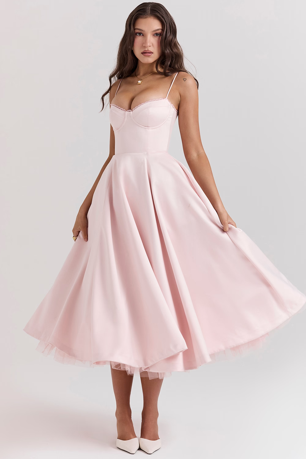 Women's Corset Bodice Tulle Midi Dress