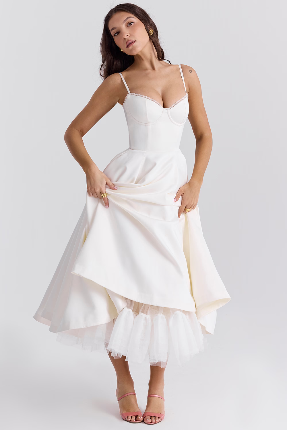 Women's Corset Bodice Tulle Midi Dress