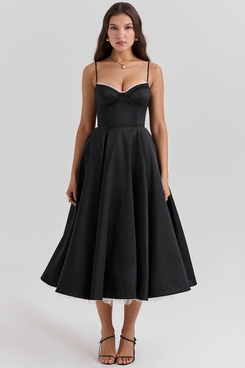 Women's Corset Bodice Tulle Midi Dress