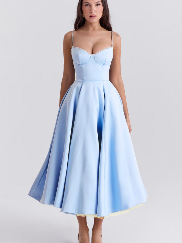Women's Corset Bodice Tulle Midi Dress