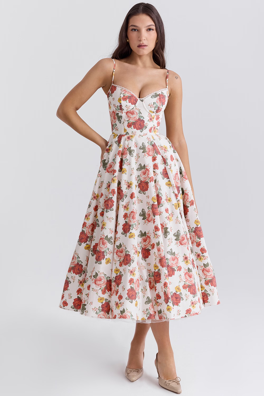 Women's Corset Bodice Tulle Midi Dress