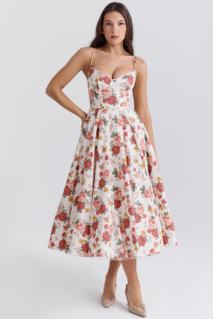Women's Corset Bodice Tulle Midi Dress