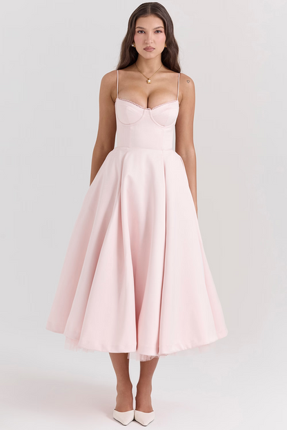 Women's Corset Bodice Tulle Midi Dress