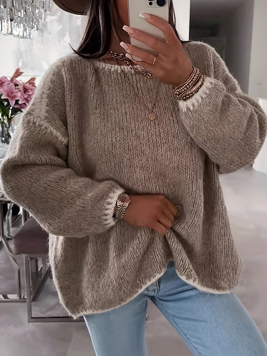Women's Cosy Oversized Chunky Knit Jumper with Boat Neck