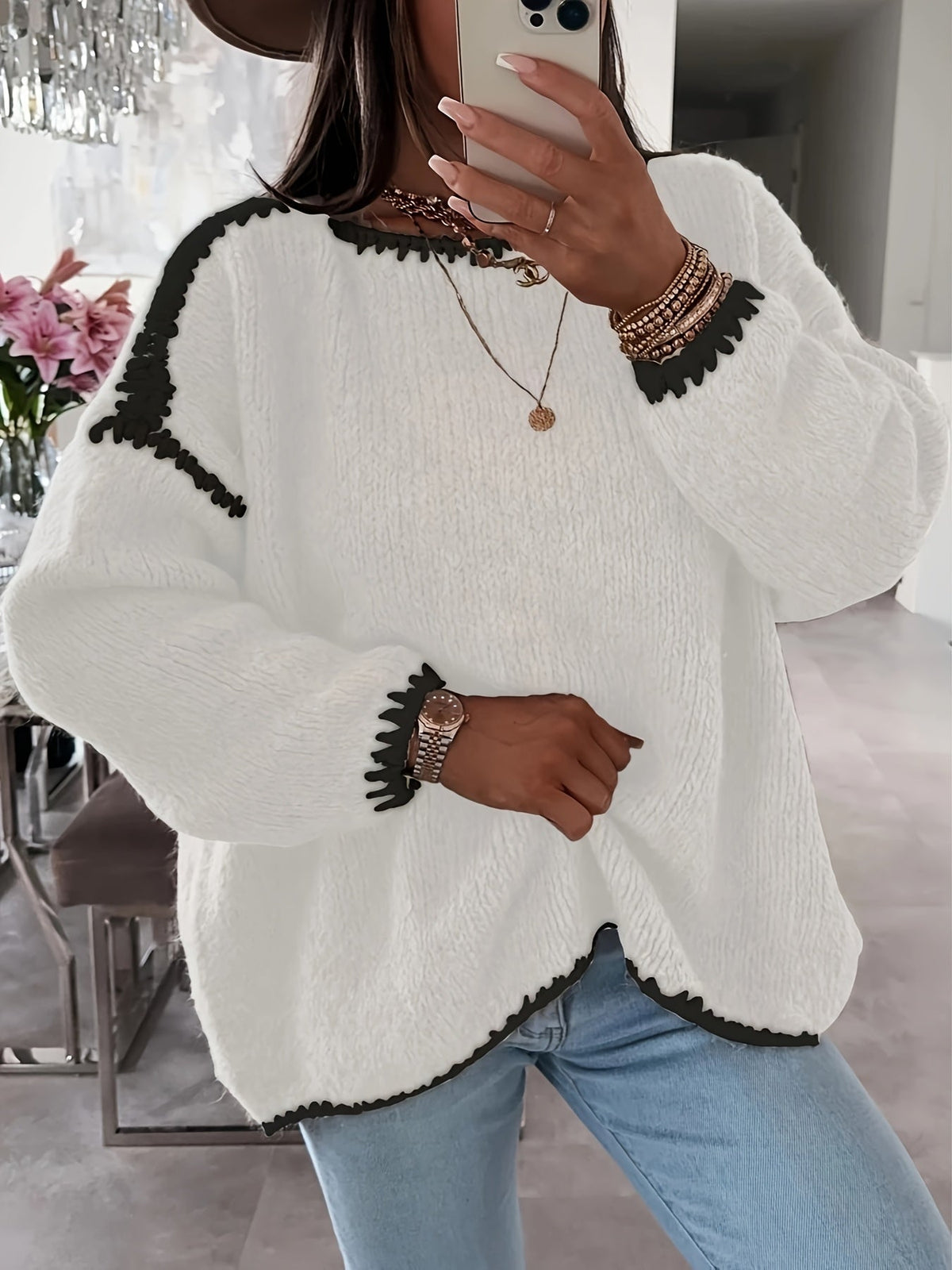 Women's Cosy Oversized Chunky Knit Jumper with Boat Neck