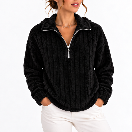Women's Cosy Ribbed Half Zip Fleece Sweatshirt