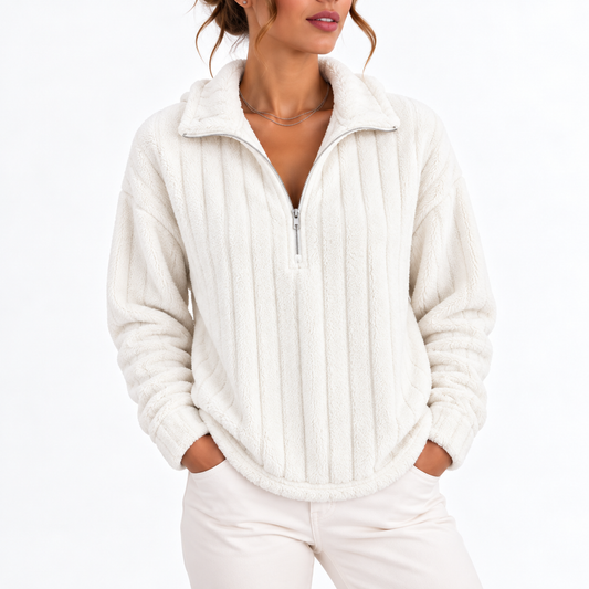 Women's Cosy Ribbed Half Zip Fleece Sweatshirt