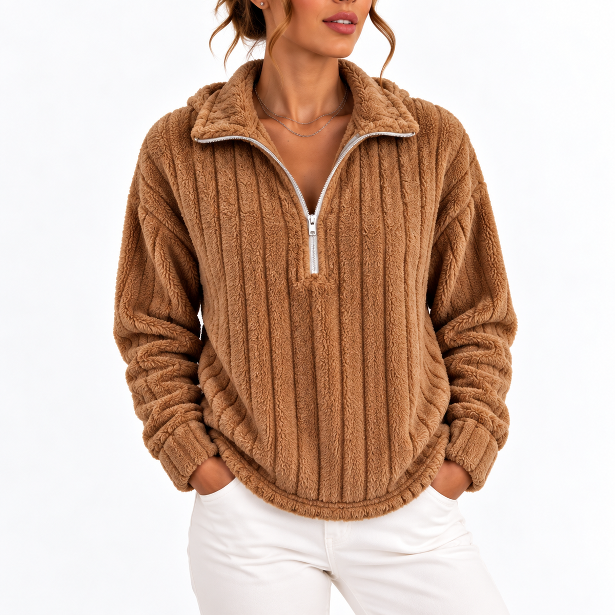 Women's Cosy Ribbed Half Zip Fleece Sweatshirt