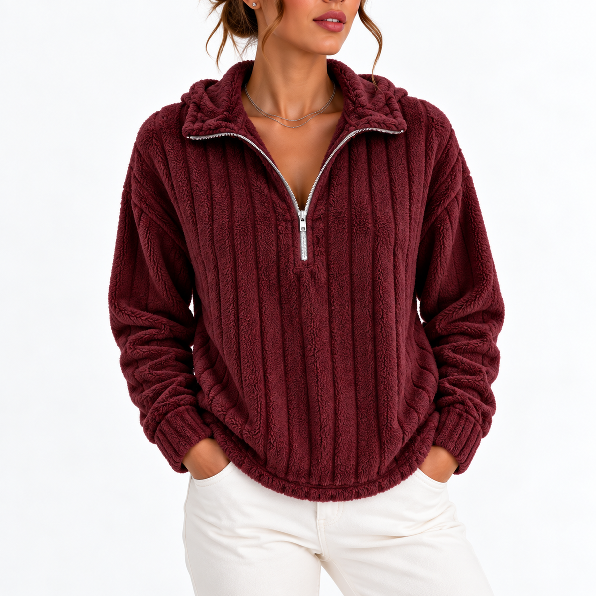 Women's Cosy Ribbed Half Zip Fleece Sweatshirt