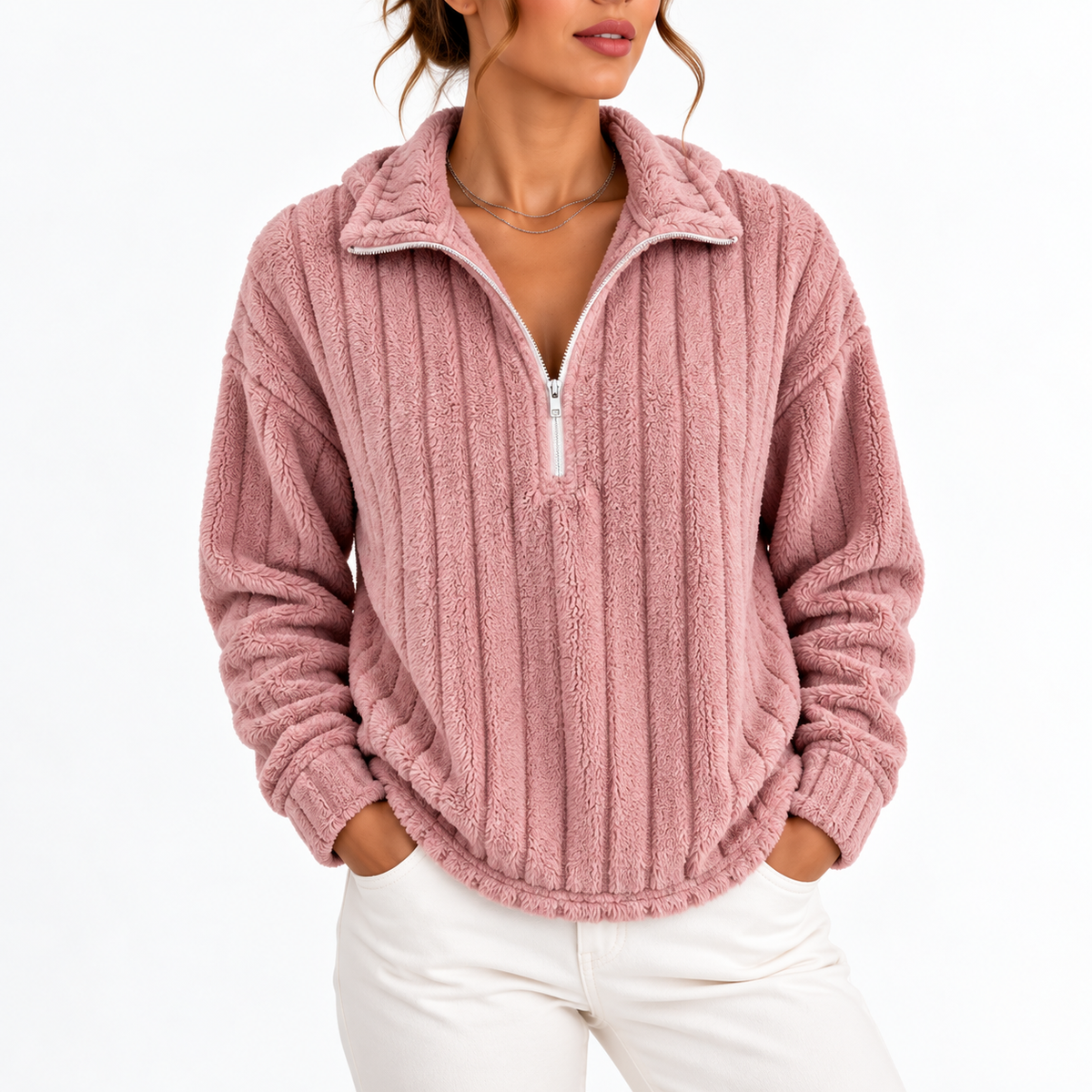 Women's Cosy Ribbed Half Zip Fleece Sweatshirt