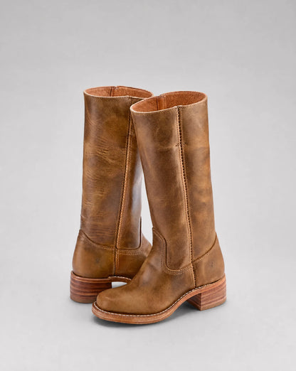 Women's light brown cowboy style leather boots with timeless western elegance and comfortable fit by ILYNORA