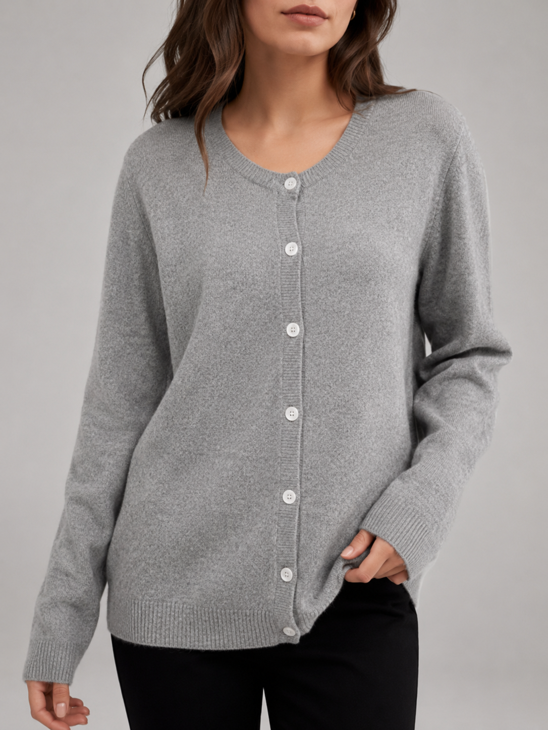 Women's Crewneck Button-Front Knit Cardigan
